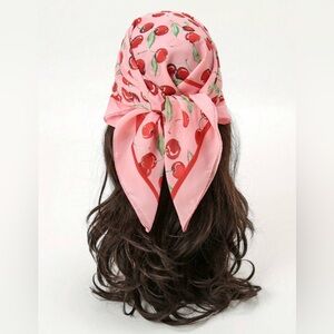 Red Cherry Print Pink Bandana/Scarf